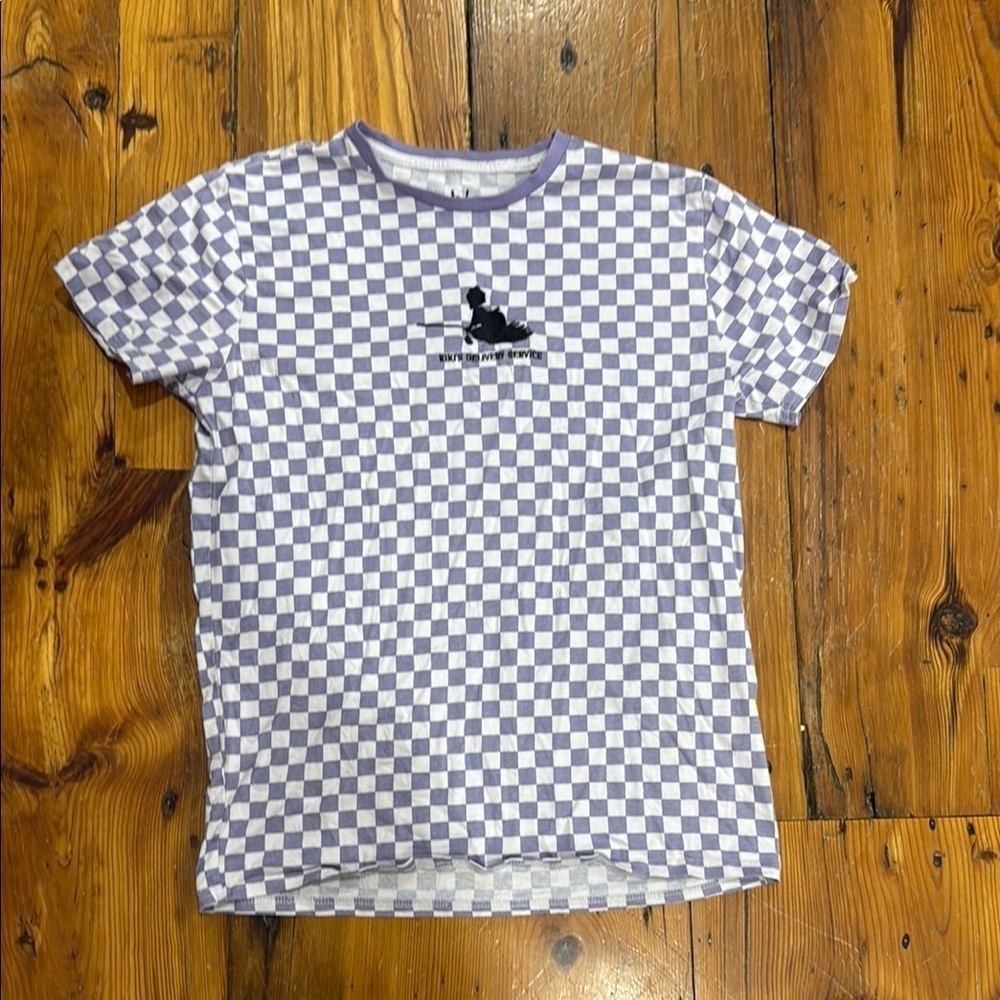 Kiki’s Delivery Service Checkered Purple and white t-shirt tee size medium